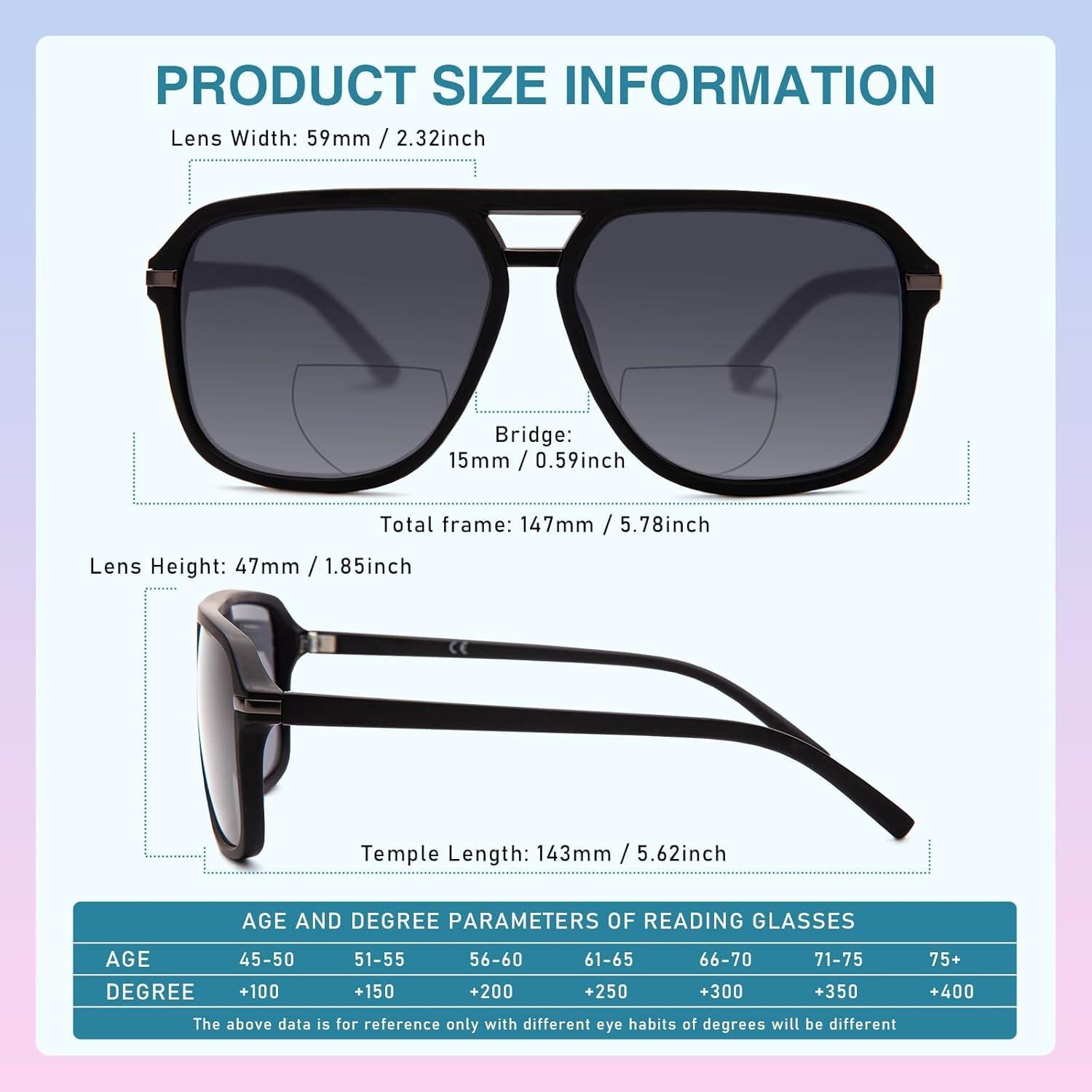 Gafas de Sol Progresivas UV400 Aviador con Lectores 3.0x