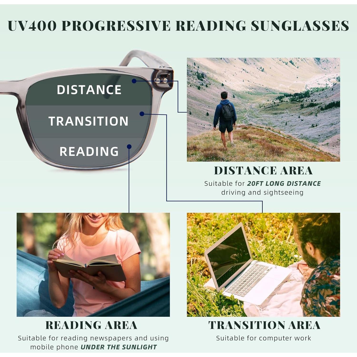 Gafas de sol progresivas UV400 para lectura multifocal gris