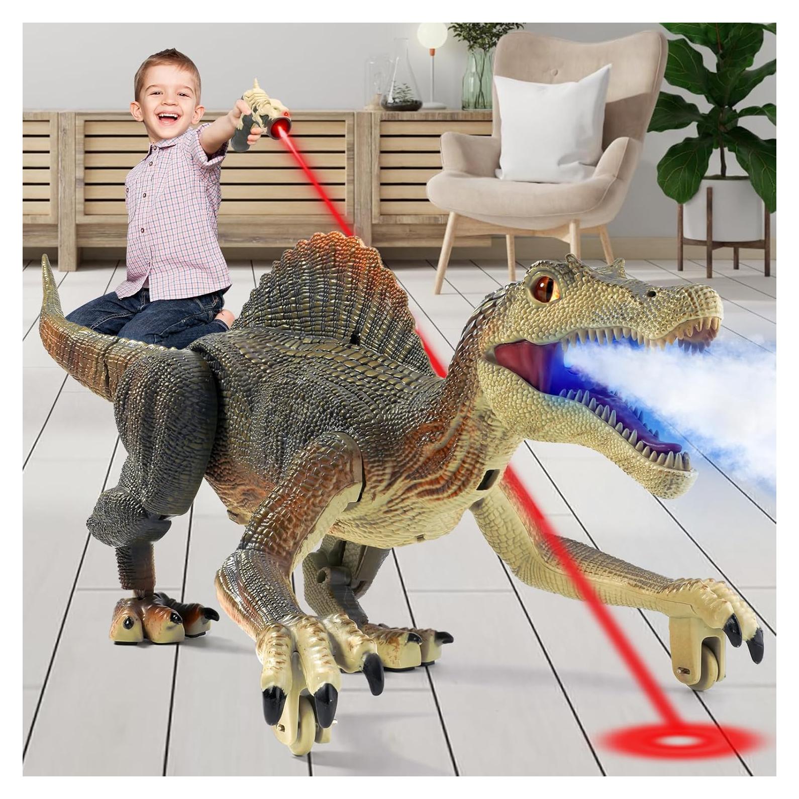 Tudou RC Walking Robotic Dinosaur Toy w/Light Chasing Remote Control, Auto Spraying and Roaring, Jurassic Spinosaurus Dinosaur Toy for Kids Boys 4-12 Years