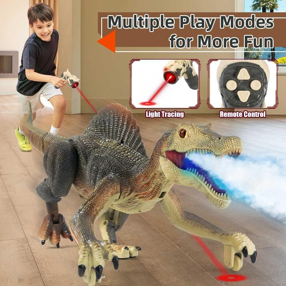 Tudou RC Walking Robotic Dinosaur Toy w/Light Chasing Remote Control, Auto Spraying and Roaring, Jurassic Spinosaurus Dinosaur Toy for Kids Boys 4-12 Years