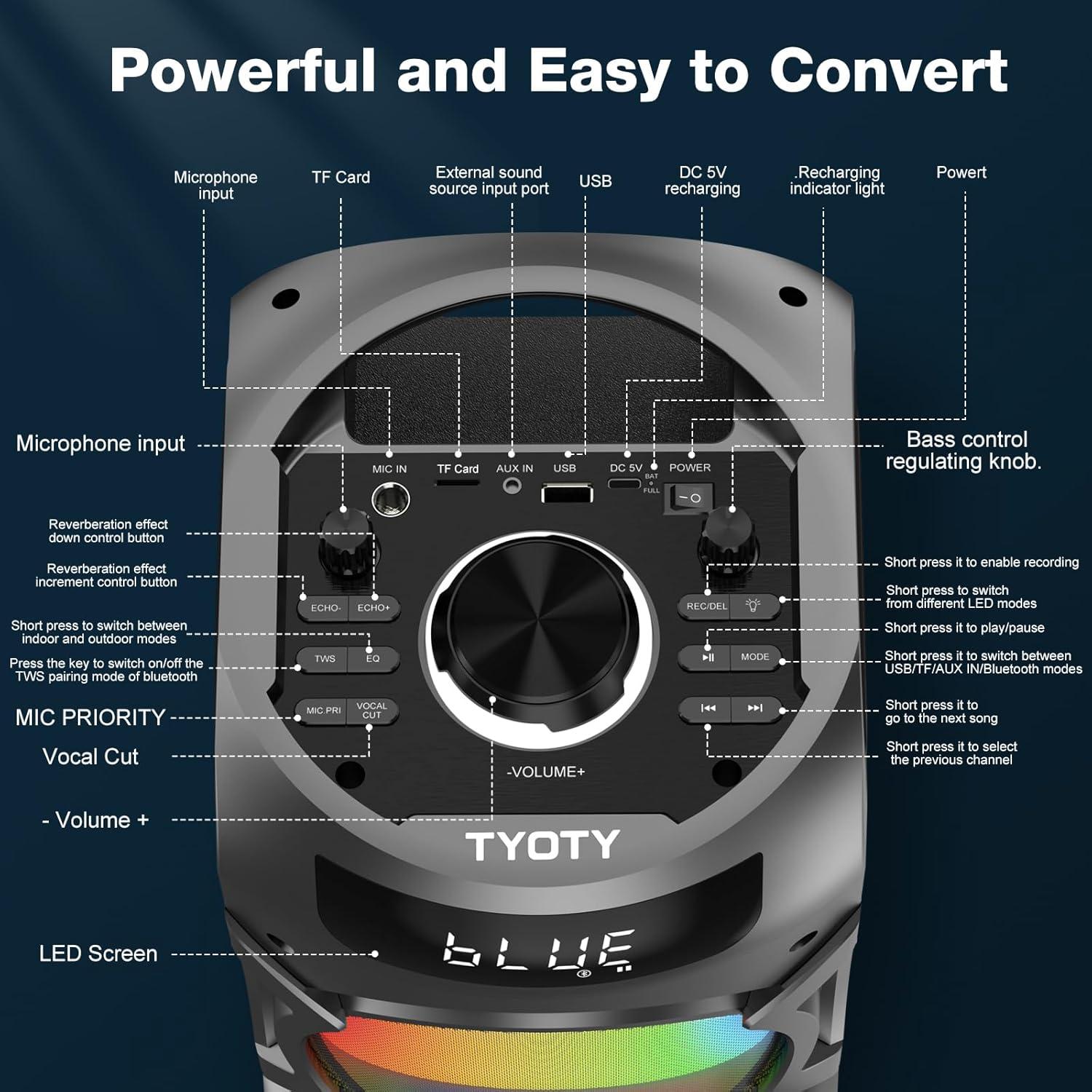 Altavoz Bluetooth A93 100W Portátil con Subwoofer y LED