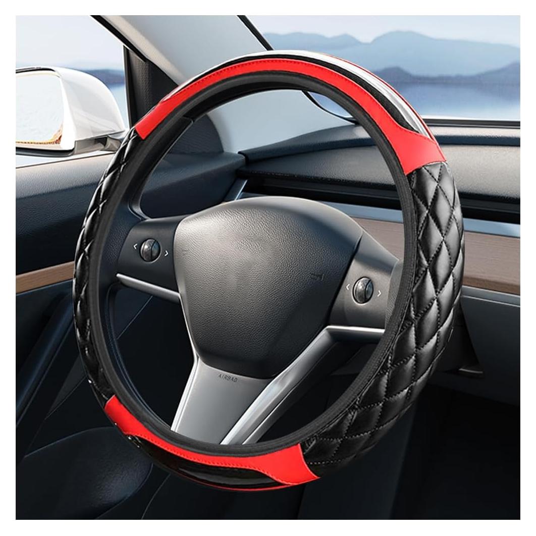 Cubierta de Volante FALVFUN 15" Cuero Sintético Antideslizante Rojo