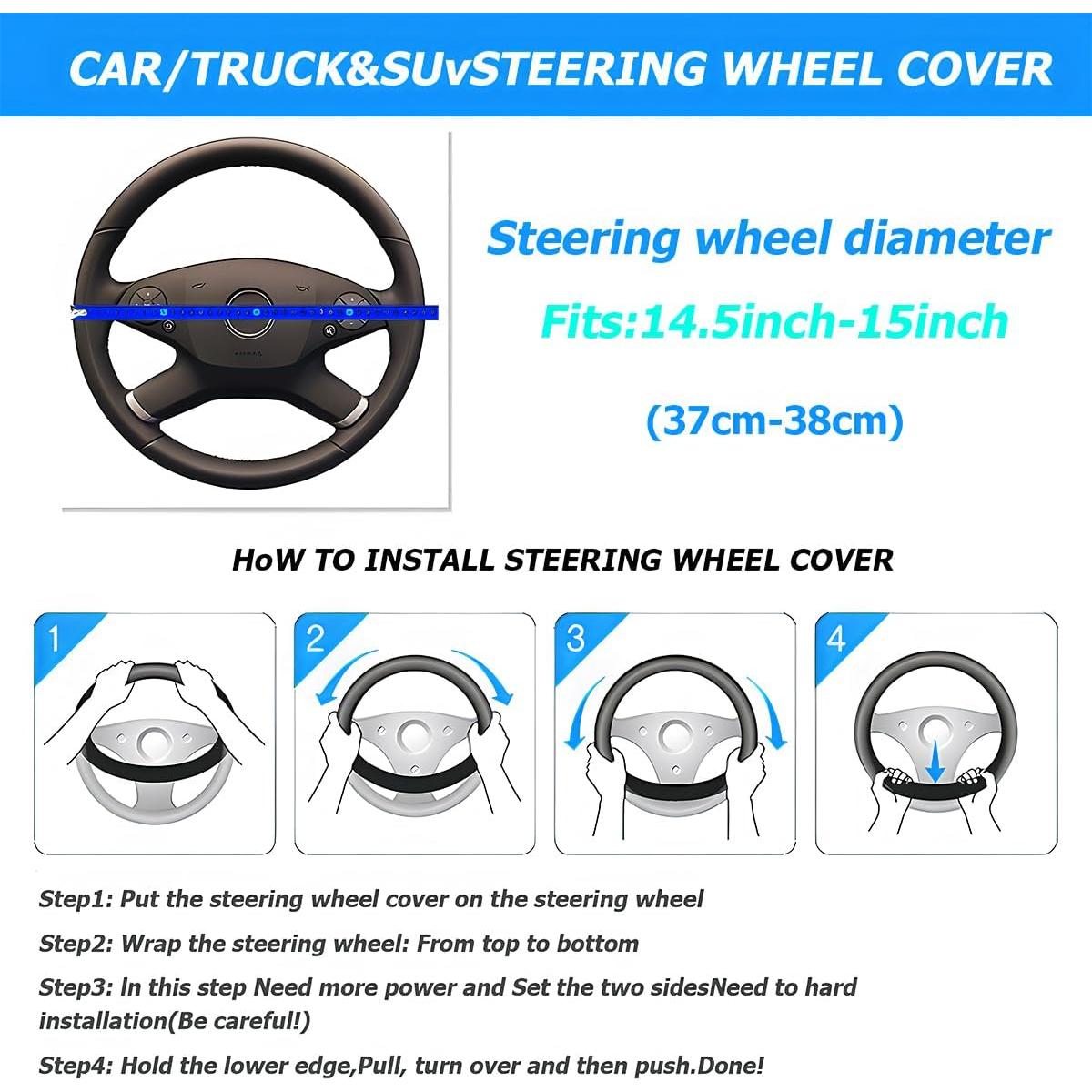 Cubierta de Volante FALVFUN 15" Cuero Sintético Antideslizante Rojo