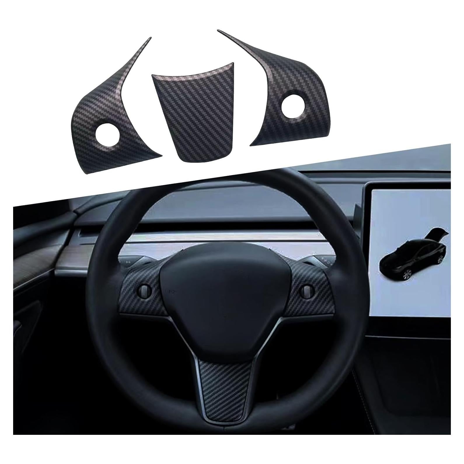 Cubierta trim volante Tesla Model 3/Y XTnueotr Fibra Carbono