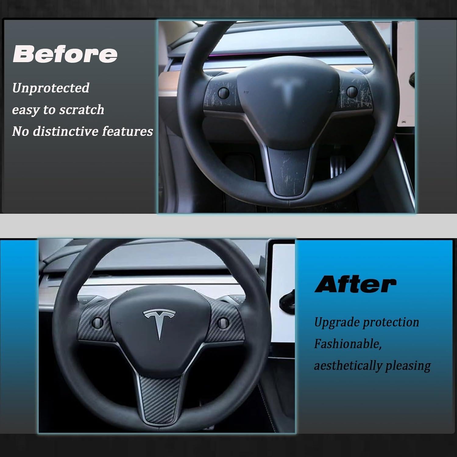 Cubierta trim volante Tesla Model 3/Y XTnueotr Fibra Carbono