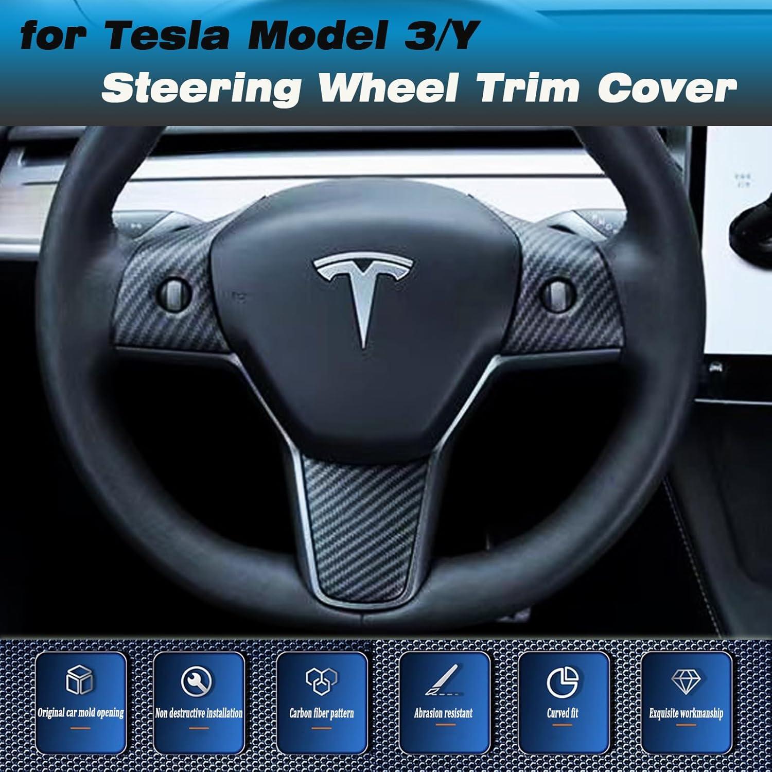 Cubierta trim volante Tesla Model 3/Y XTnueotr Fibra Carbono