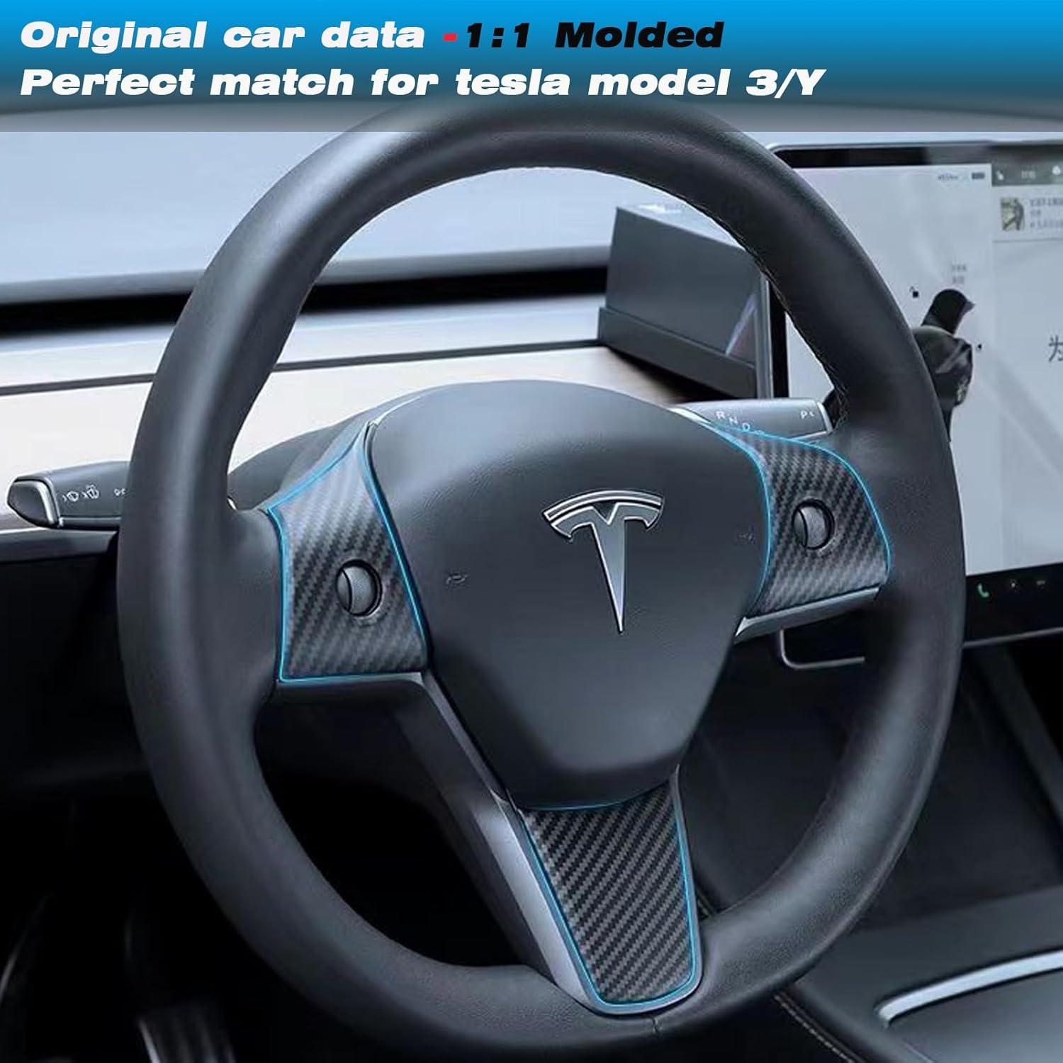 Cubierta trim volante Tesla Model 3/Y XTnueotr Fibra Carbono