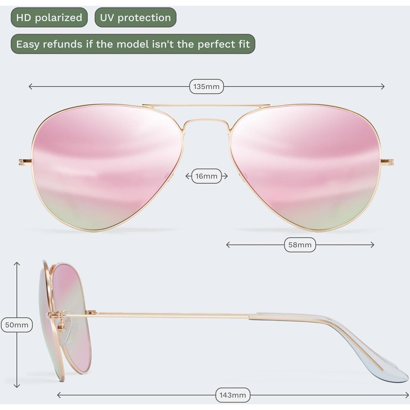 Gafas de Sol Livho Aviador Polarizadas UV400 Oro Rosa