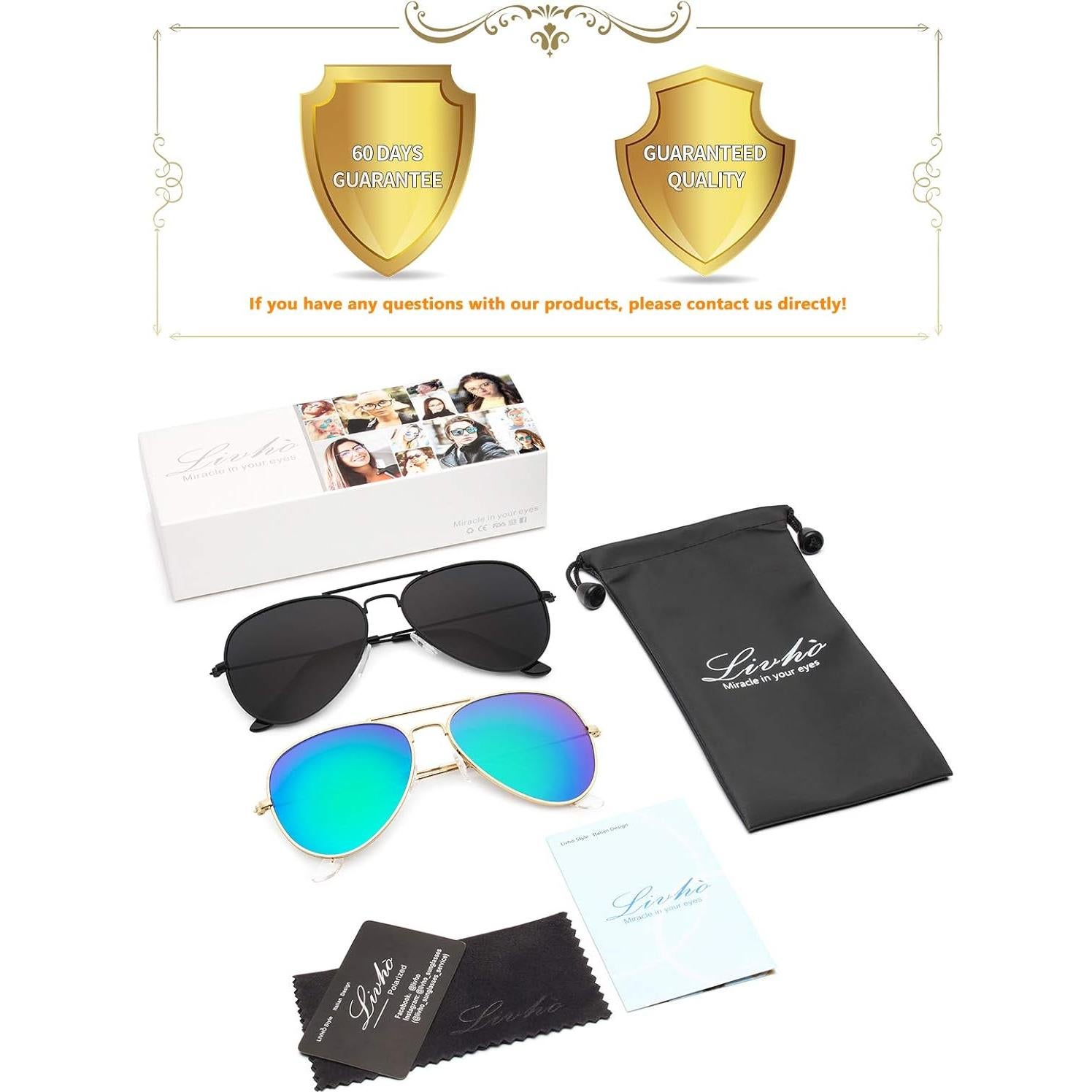 Gafas de sol aviador polarizadas Livho UV400 doradas y negras