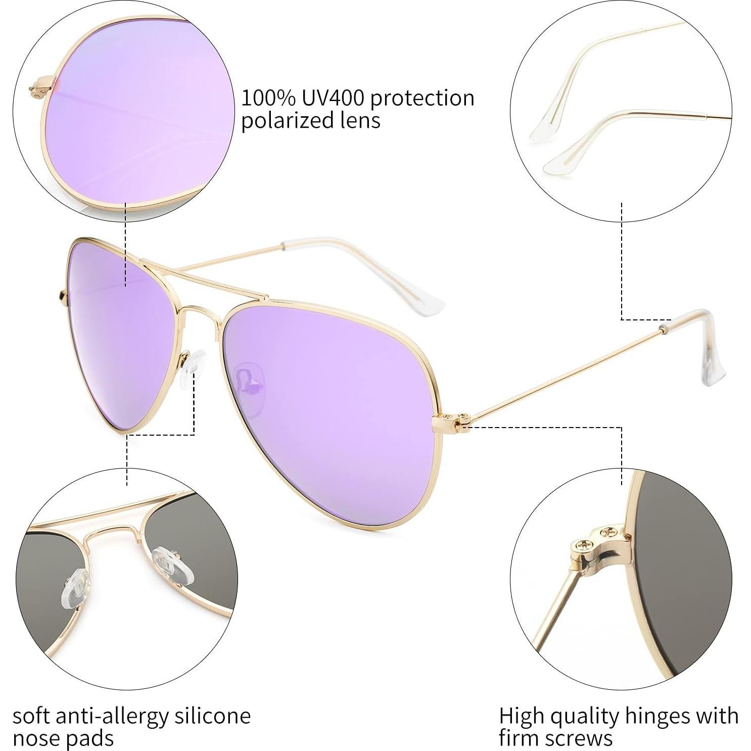 Gafas de sol aviador polarizadas Livho UV400 Oro Lila