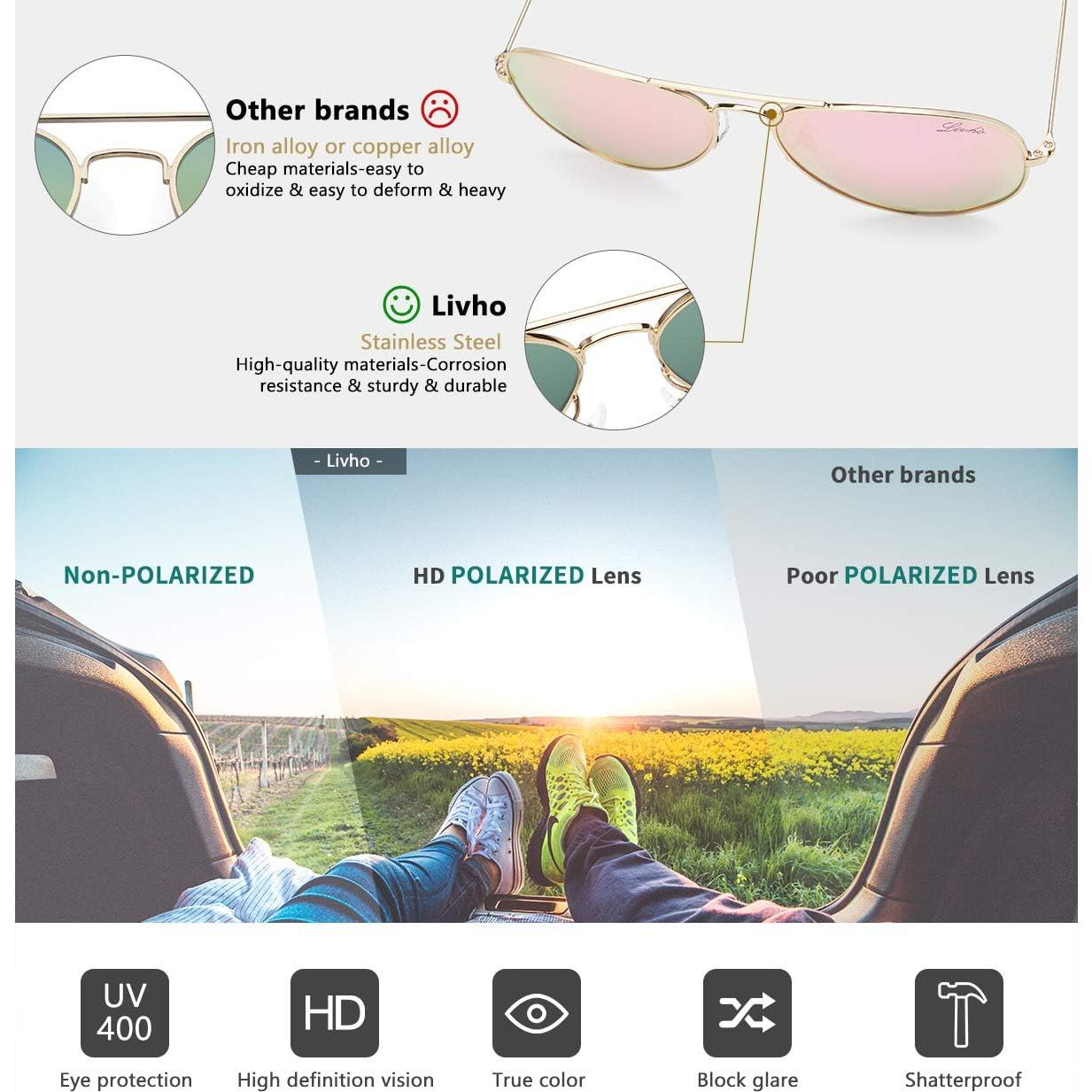 Gafas de Sol Aviador Polarizadas Livhò UV400 Oro Rosa/Negro