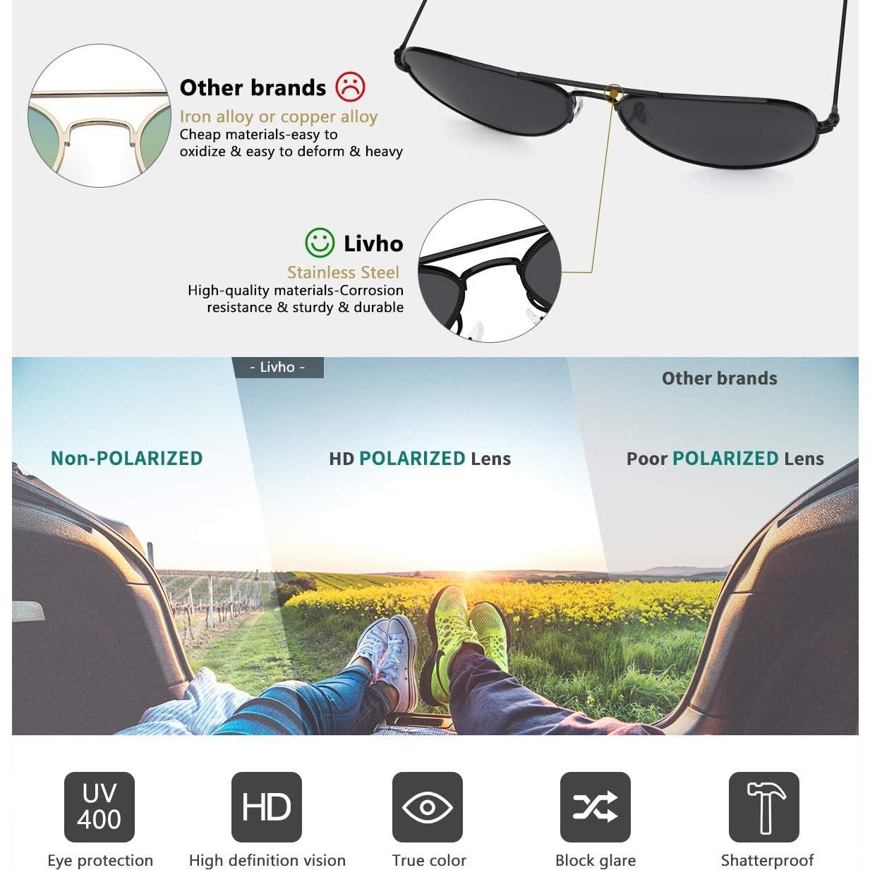 Gafas de sol Livho aviador polarizadas UV400 rosa y negro