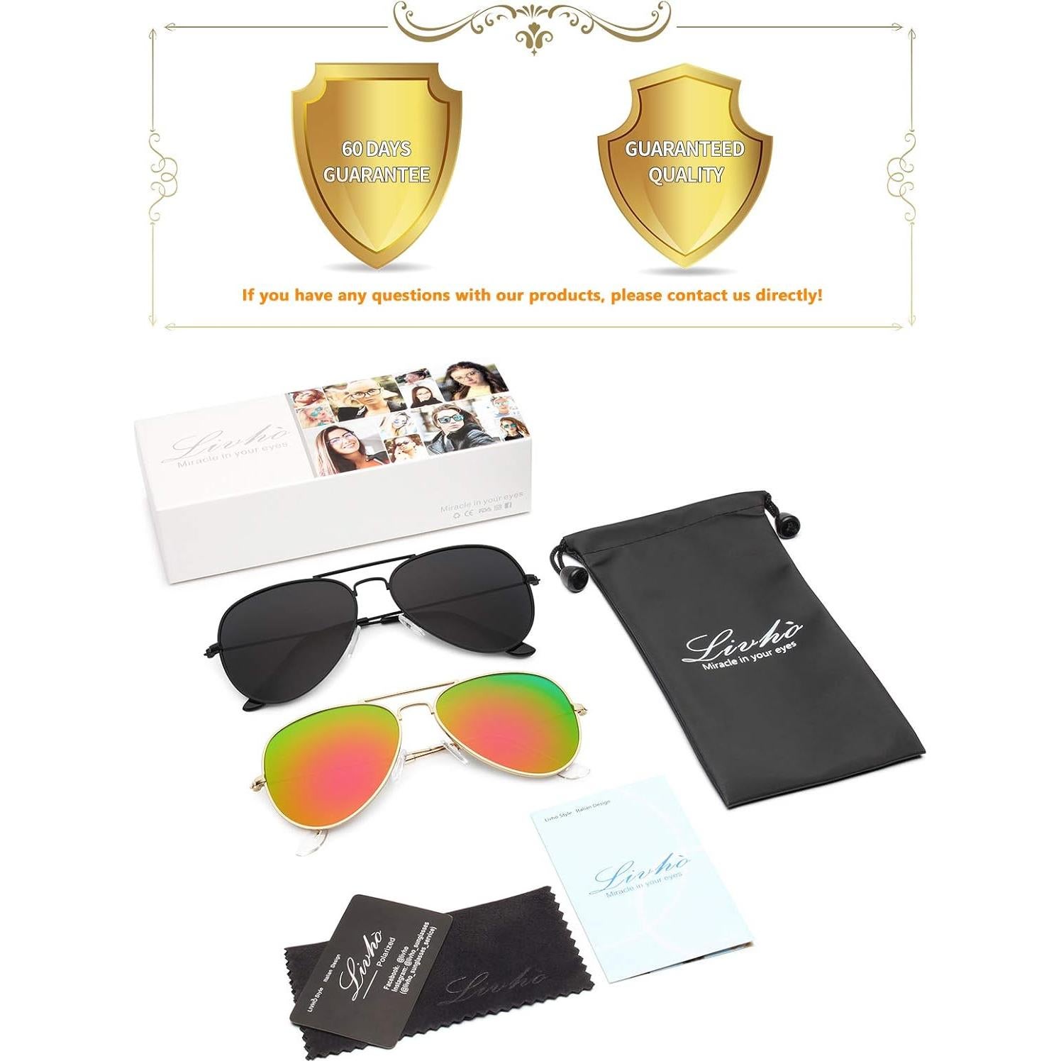 Gafas de sol Livho aviador polarizadas UV400 rosa y negro