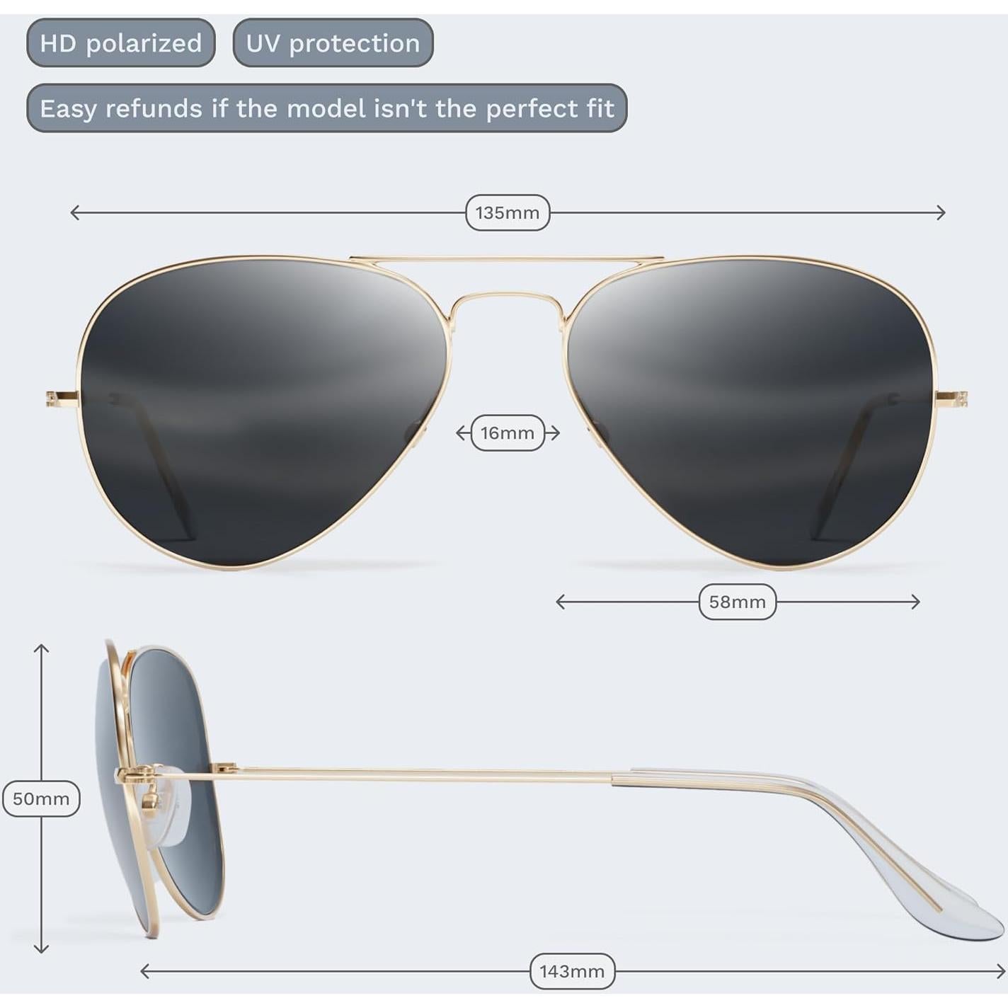 Gafas de Sol Livho Aviador Polarizadas UV400 Dorado Negro