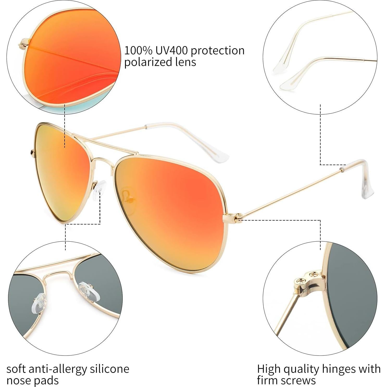 Gafas de Sol Livho Aviador Polarizadas UV400 Dorado Naranja