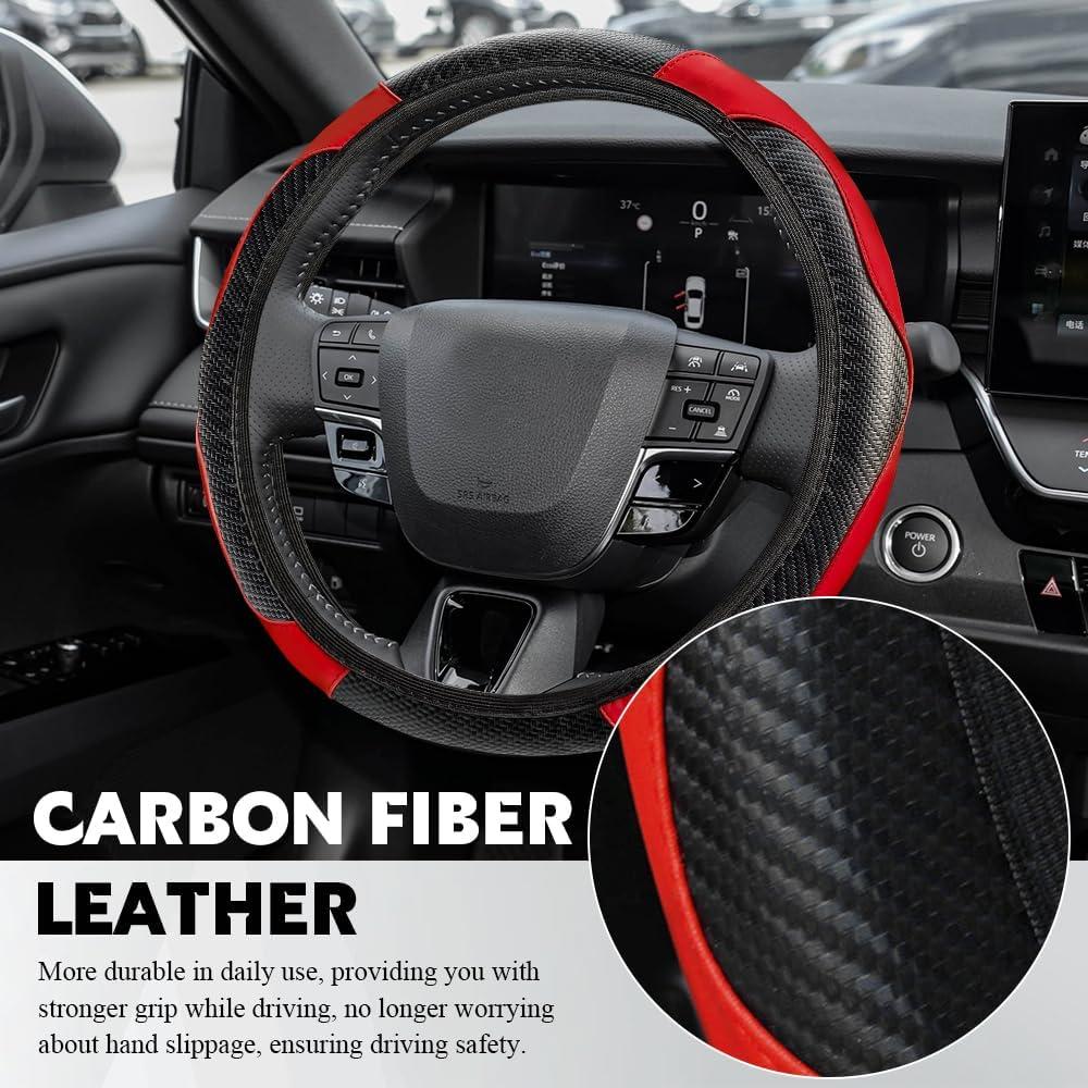 Cubierta de Volante de Coche HABNVUON 37-38cm Cuero Rojo