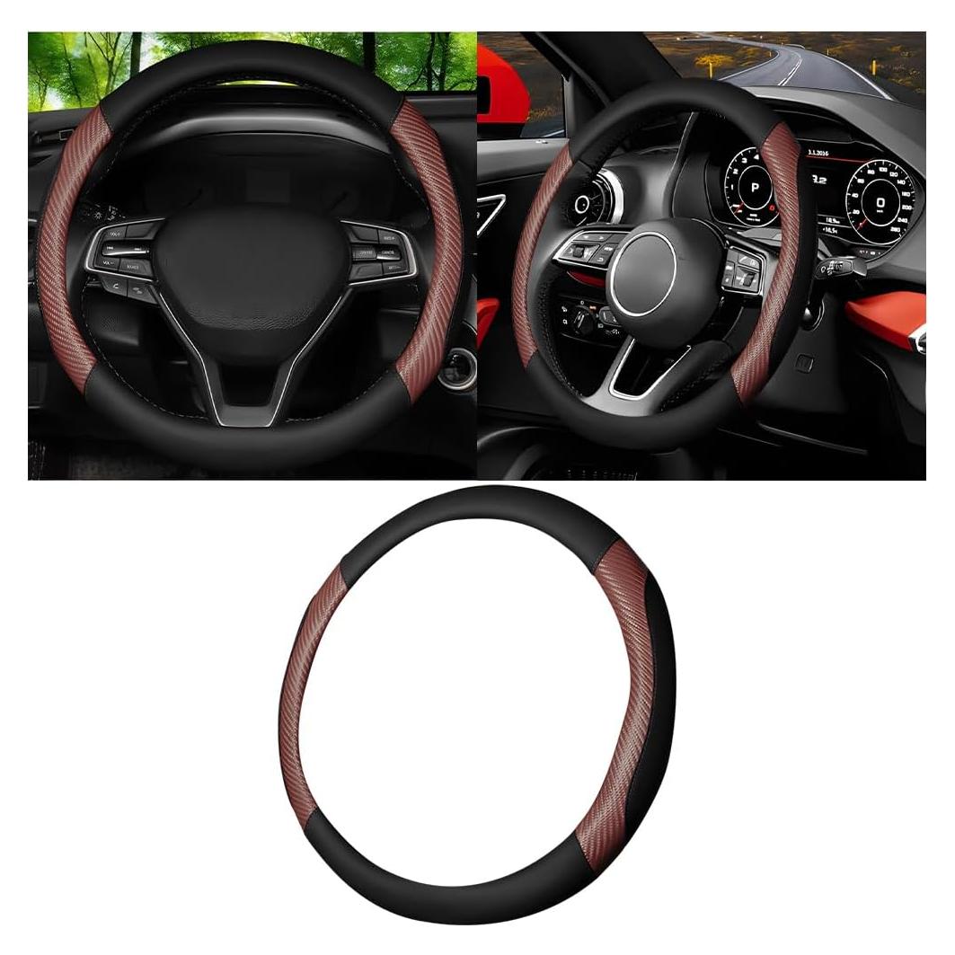 Cubierta de Volante Sandfren 15 Pulgadas Cuero Fibra Carbono