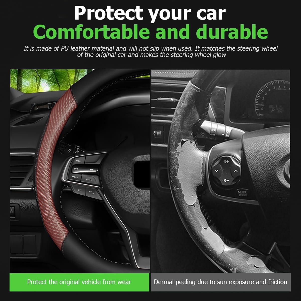 Cubierta de Volante Sandfren 15 Pulgadas Cuero Fibra Carbono