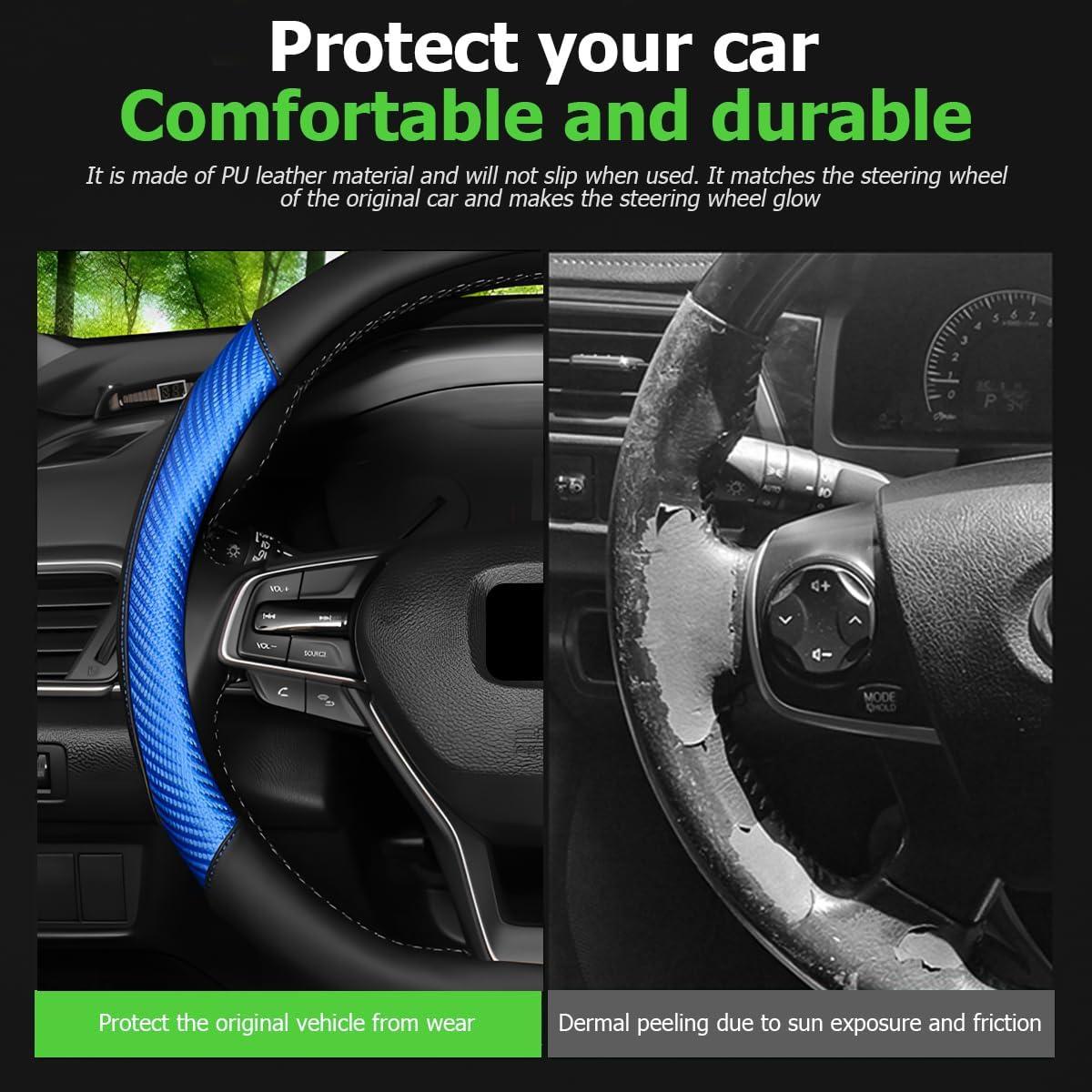 Funda de Volante Sandfren 15 Pulgadas Cuero Fibra Carbono