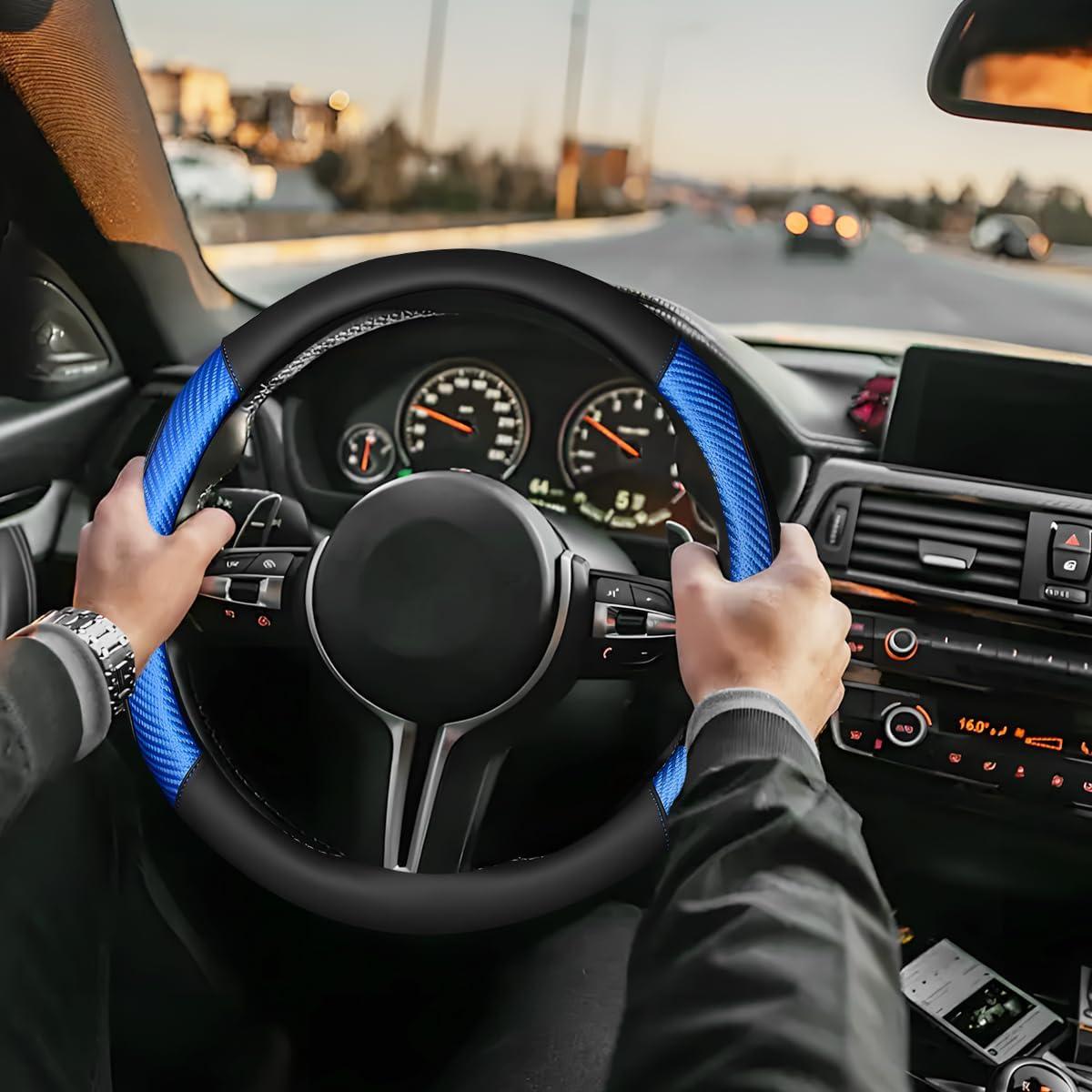 Funda de Volante Sandfren 15 Pulgadas Cuero Fibra Carbono