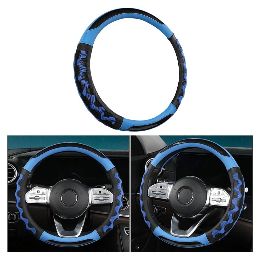 Cubierta de Volante de Coche Sandfren 38cm Cuero Transpirable Azul