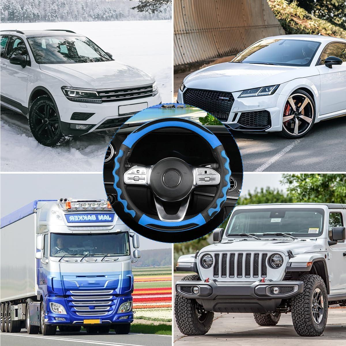 Cubierta de Volante de Coche Sandfren 38cm Cuero Transpirable Azul