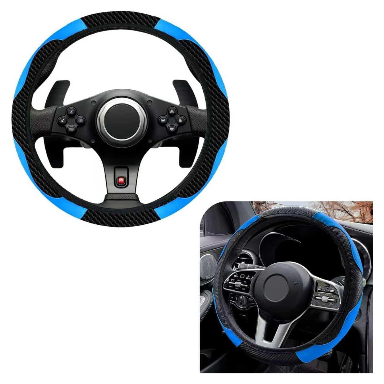 Cubierta de Volante HHZL 38 cm Antideslizante Azul y Negra