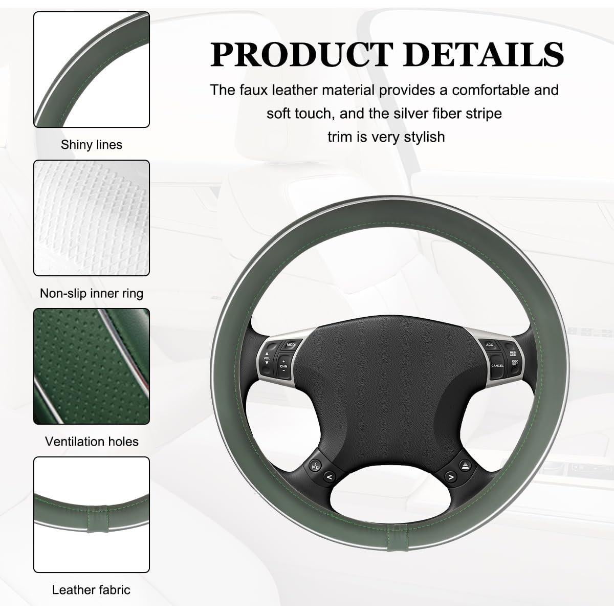 Funda de Volante YTFRL 15 Pulgadas Antideslizante Verde