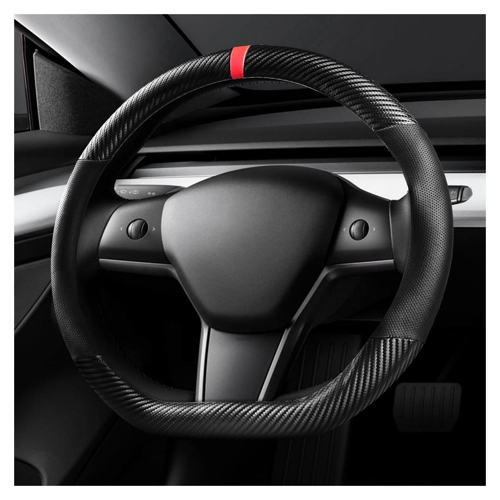 Funda de Volante KAFEEK para Tesla Model 3/Y, Fibra de Carbono