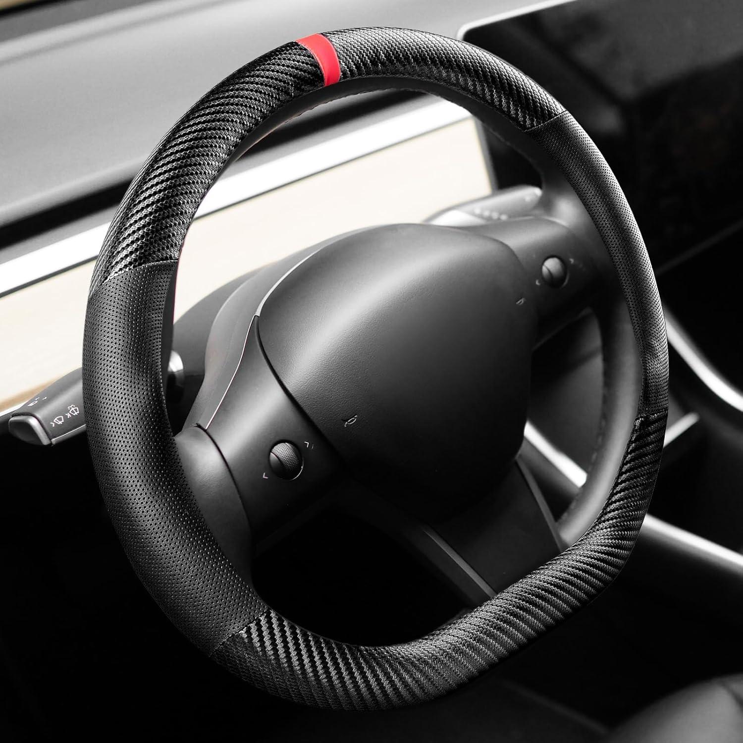 Funda de Volante KAFEEK para Tesla Model 3/Y, Fibra de Carbono