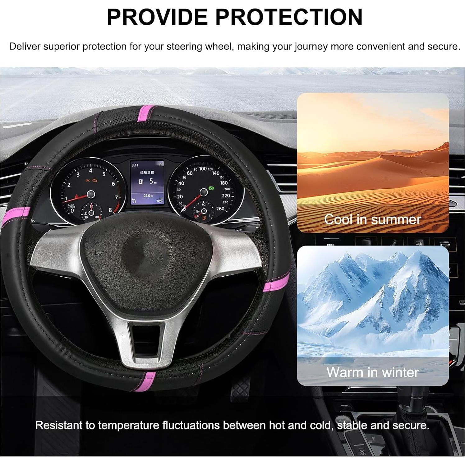 Funda de Volante de Coche JNXIJ 38.1 cm Antideslizante Rosa