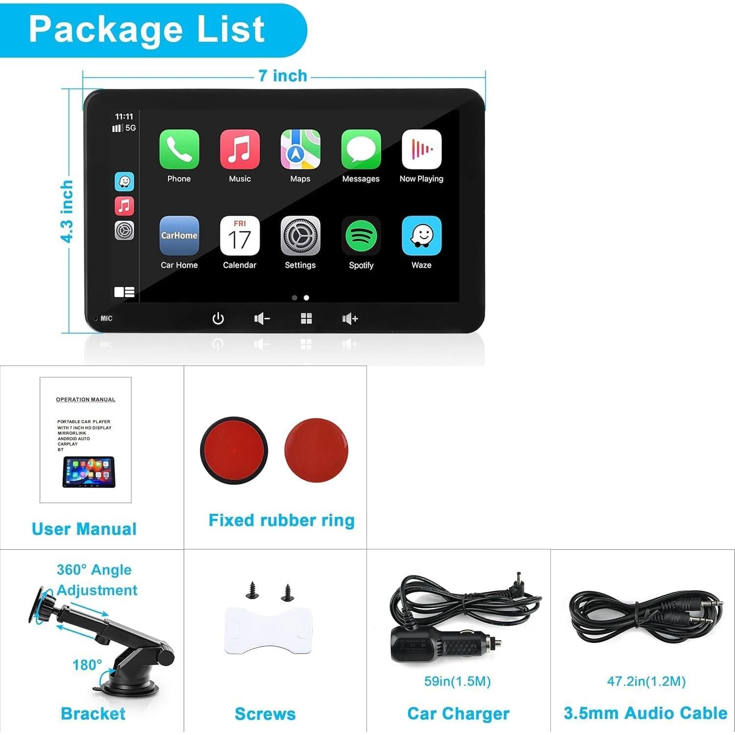 Estéreo de Coche Lyssiefeel 7" HD Carplay Android Auto