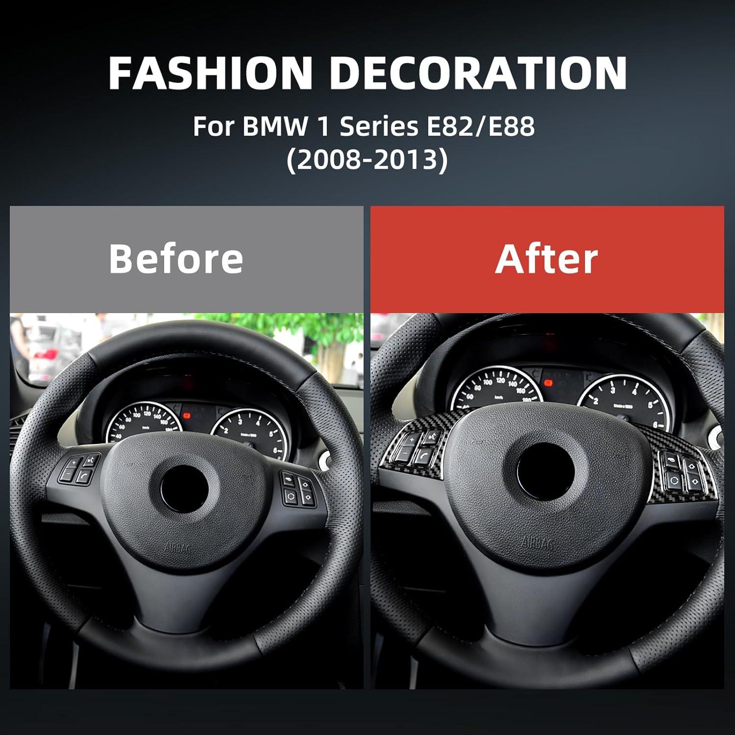 Marco de Botón de Volante FXETRNL Fibra de Carbono Negro 4pcs para BMW E82 E88