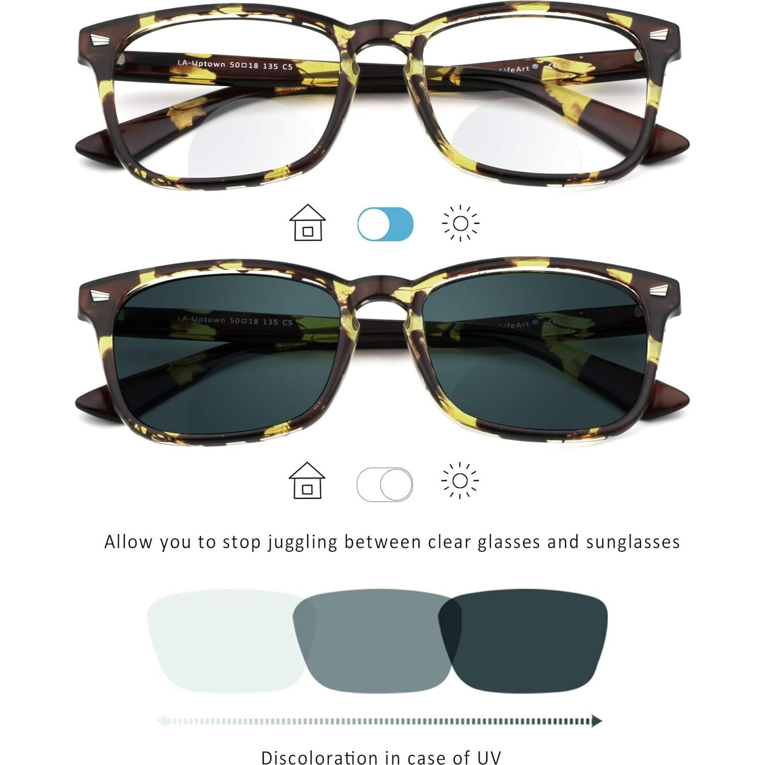 Gafas de lectura bifocal LifeArt tortuga amarilla +1.75 aumento