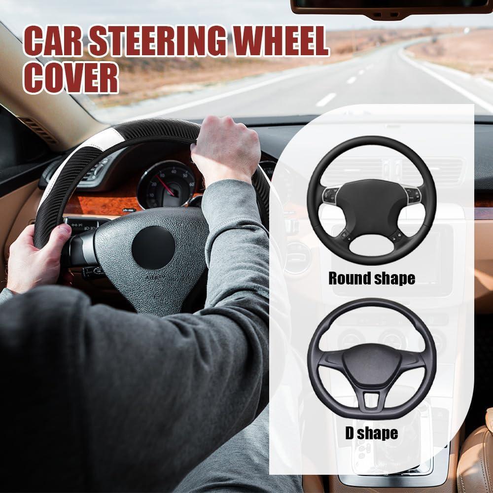 Funda de Volante de Coche Tecledsn Fibra de Carbono 36.8-38.1 cm Blanco