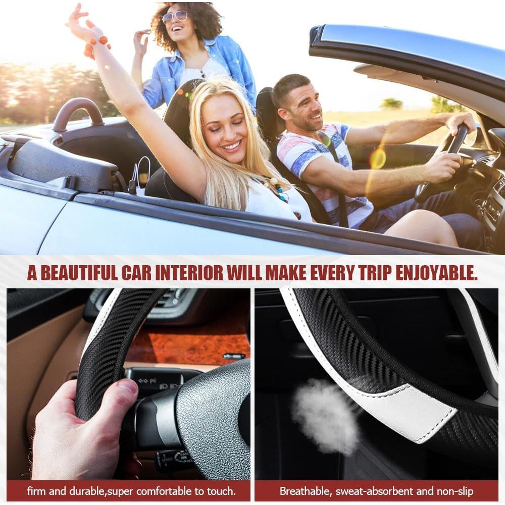 Funda de Volante de Coche Tecledsn Fibra de Carbono 36.8-38.1 cm Blanco