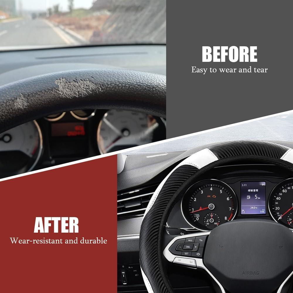 Funda de Volante de Coche Tecledsn Fibra de Carbono 36.8-38.1 cm Blanco