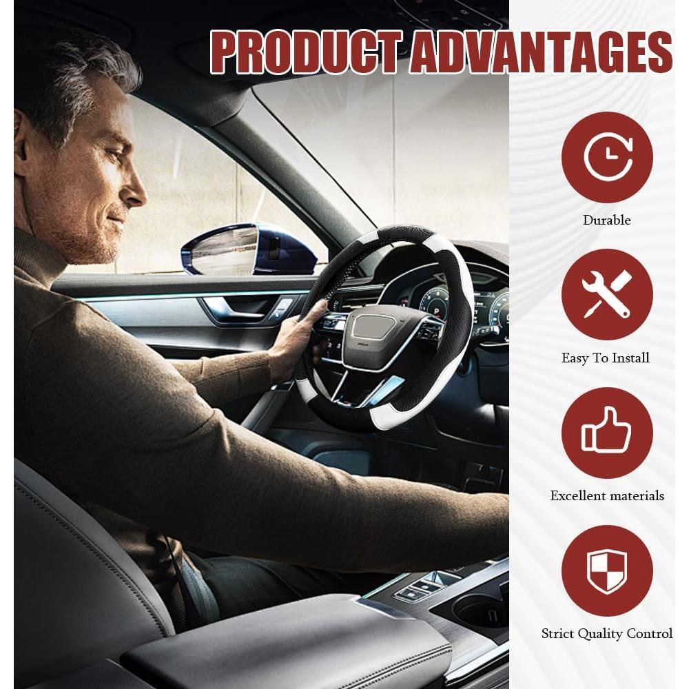 Funda de Volante de Coche Tecledsn Fibra de Carbono 36.8-38.1 cm Blanco