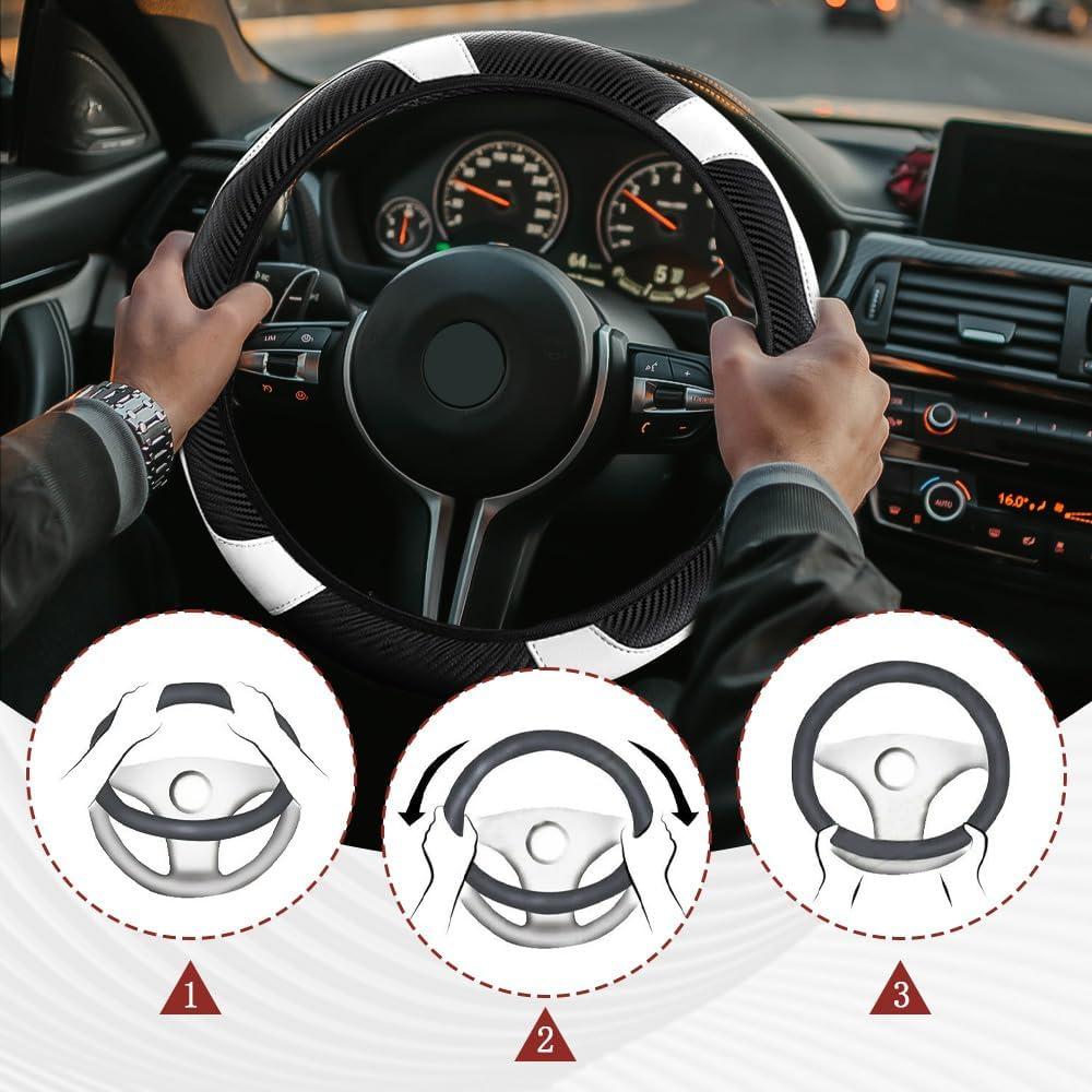 Funda de Volante de Coche Tecledsn Fibra de Carbono 36.8-38.1 cm Blanco