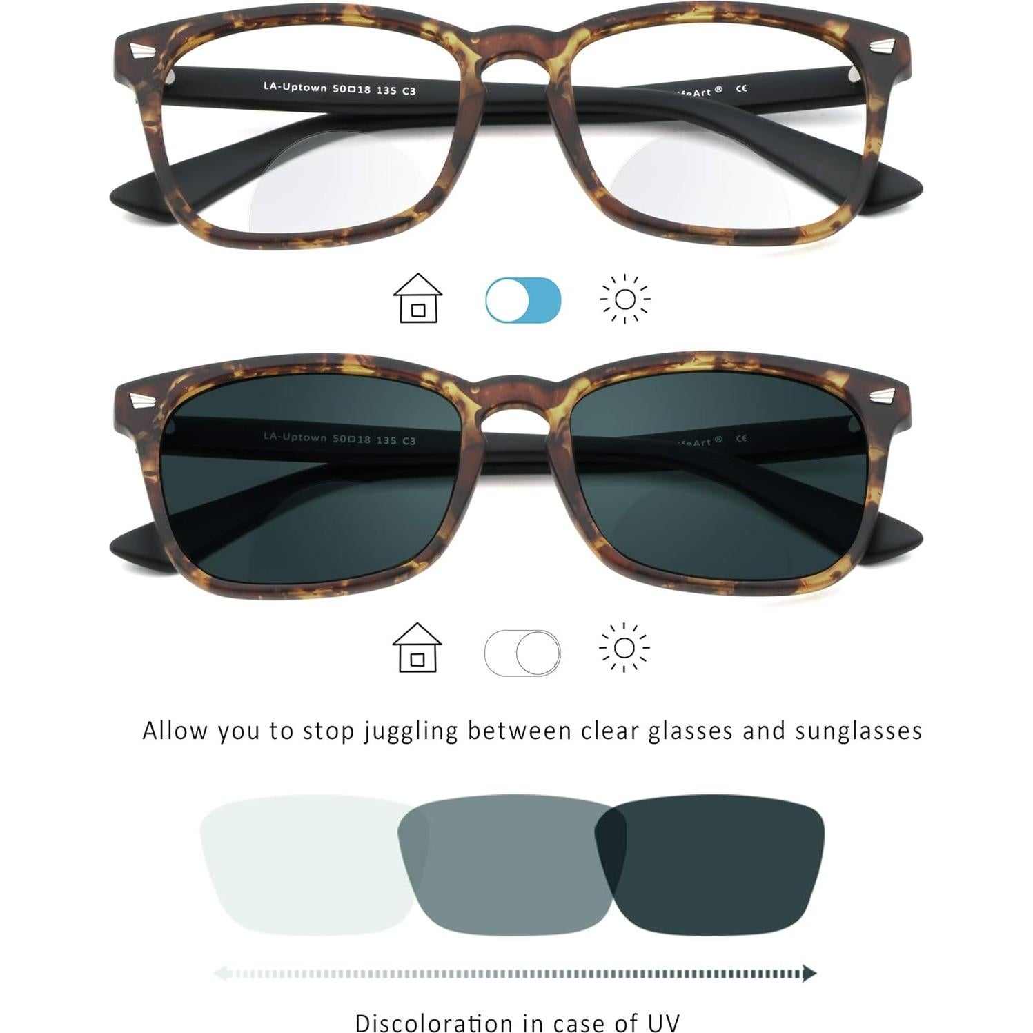 Gafas de lectura bifocal LifeArt Tortuga +2.75 antirreflejo