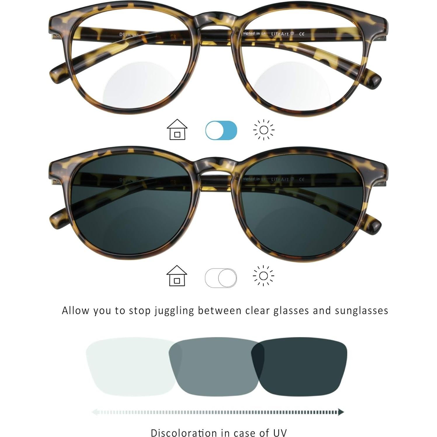 Gafas de lectura bifocales LifeArt tortuga +2.50 aumento