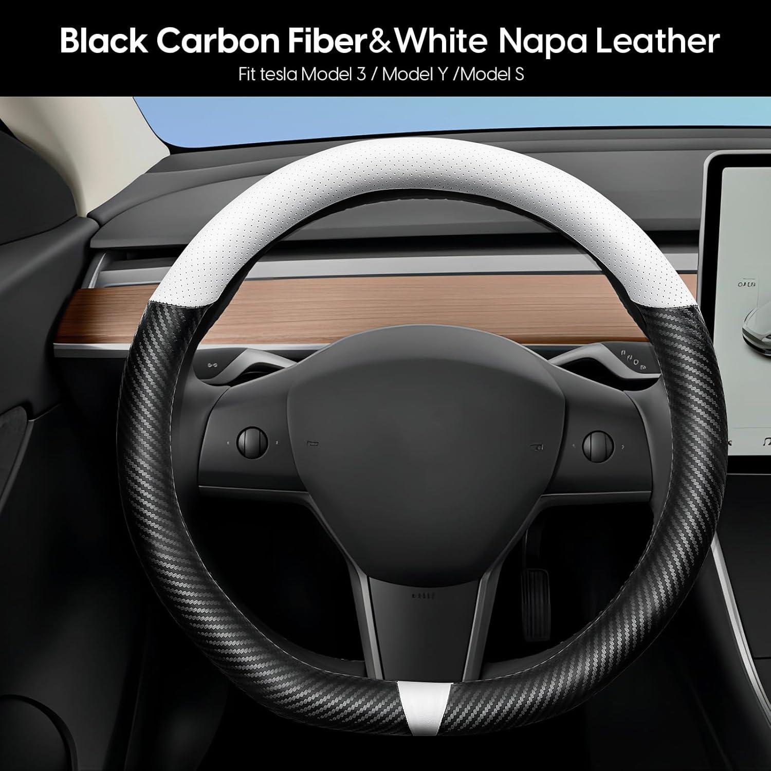 Cubierta de Volante Junsungo para Tesla Model 3/Y - Fibra de Carbono