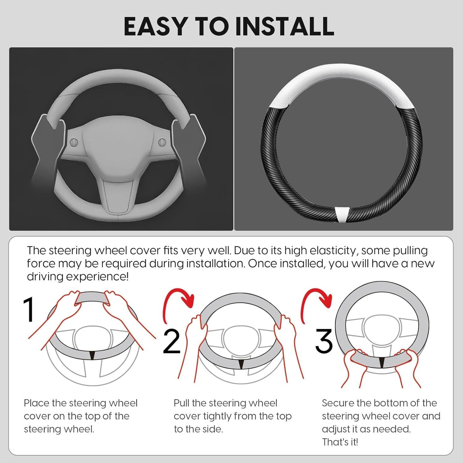 Cubierta de Volante Junsungo para Tesla Model 3/Y - Fibra de Carbono