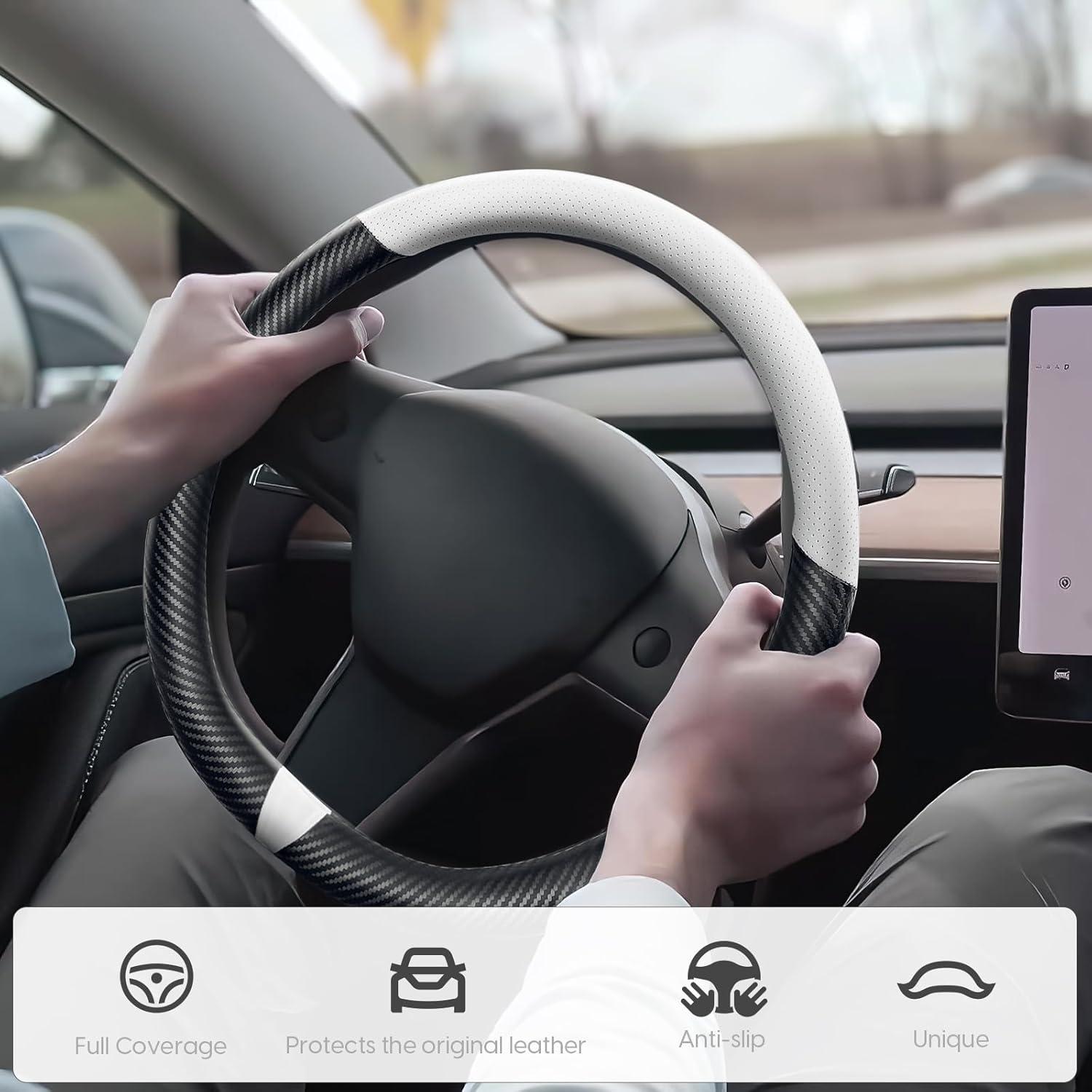 Cubierta de Volante Junsungo para Tesla Model 3/Y - Fibra de Carbono