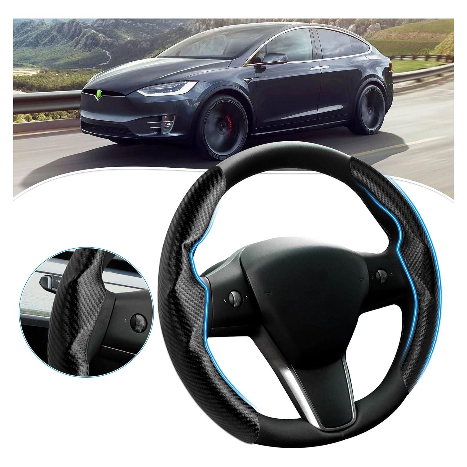 Cubierta de Volante Canvcle para Tesla Modelo 3/Y - Fibra de Carbono