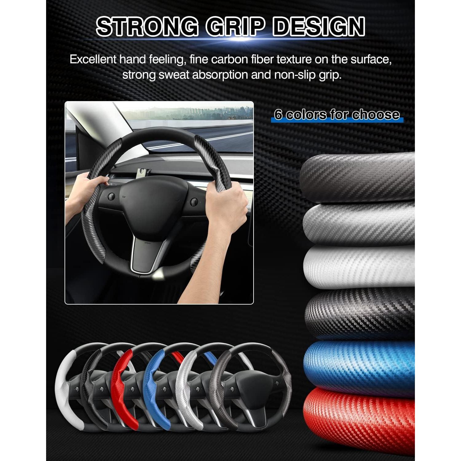 Cubierta de Volante Canvcle para Tesla Modelo 3/Y - Fibra de Carbono