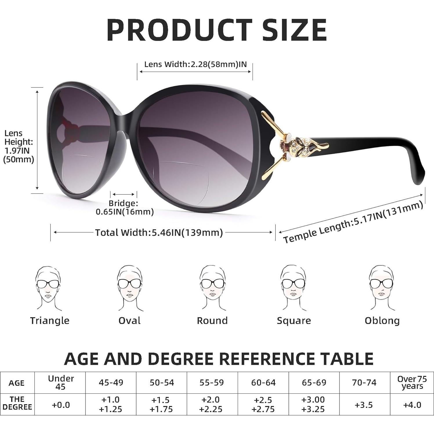 Gafas de Sol Bifocales JM para Mujeres +3.0 Protección UV400