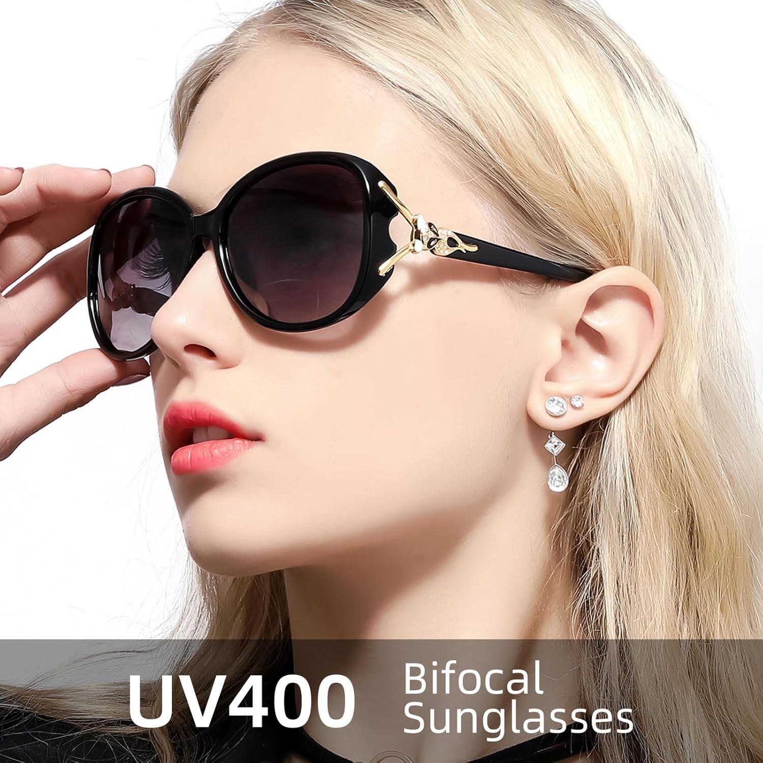 Gafas de Sol Bifocales JM para Lectura Mujeres UV400 Negro +4.0