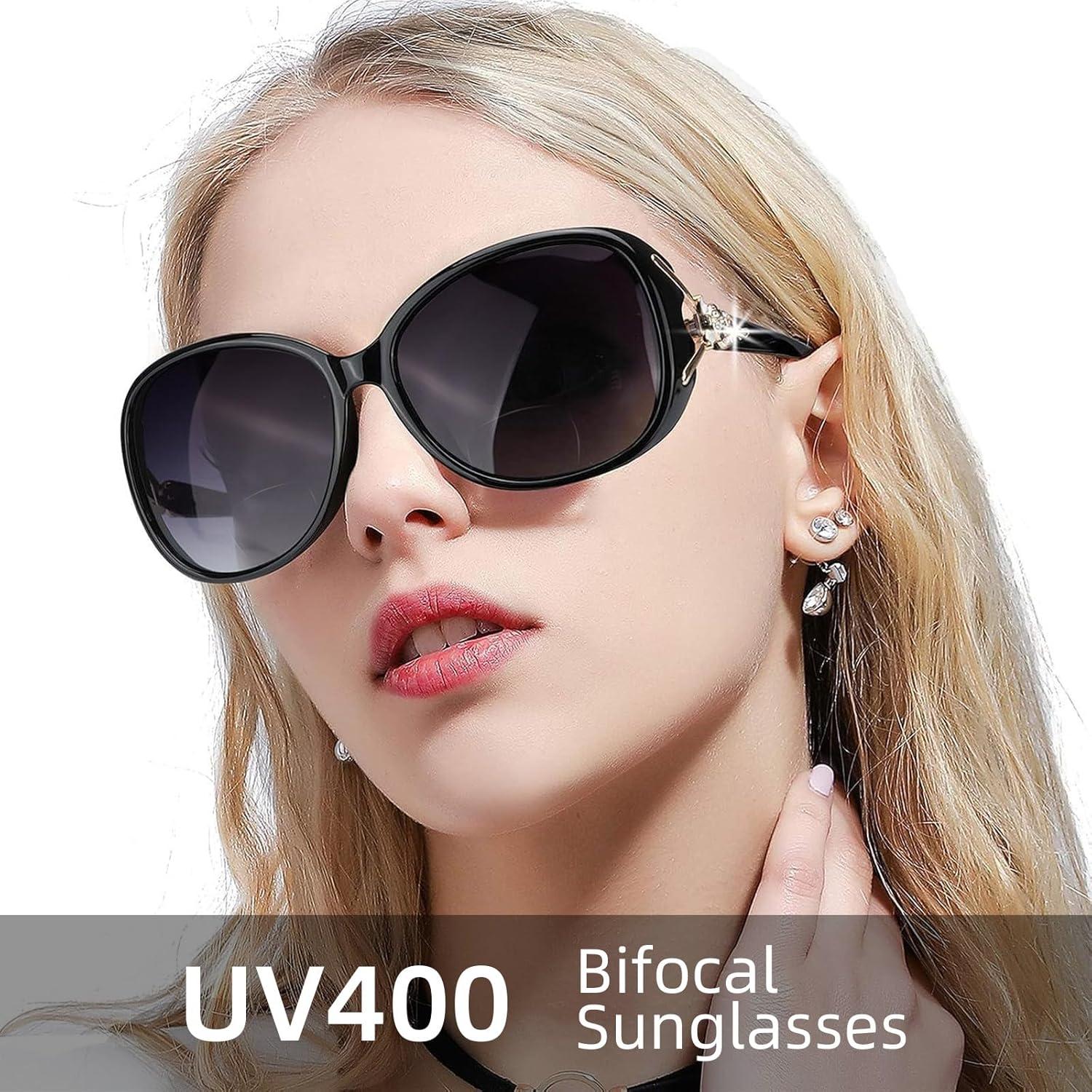 Gafas de Sol Bifocales JM para Lectura Mujeres UV400 Negro +4.0