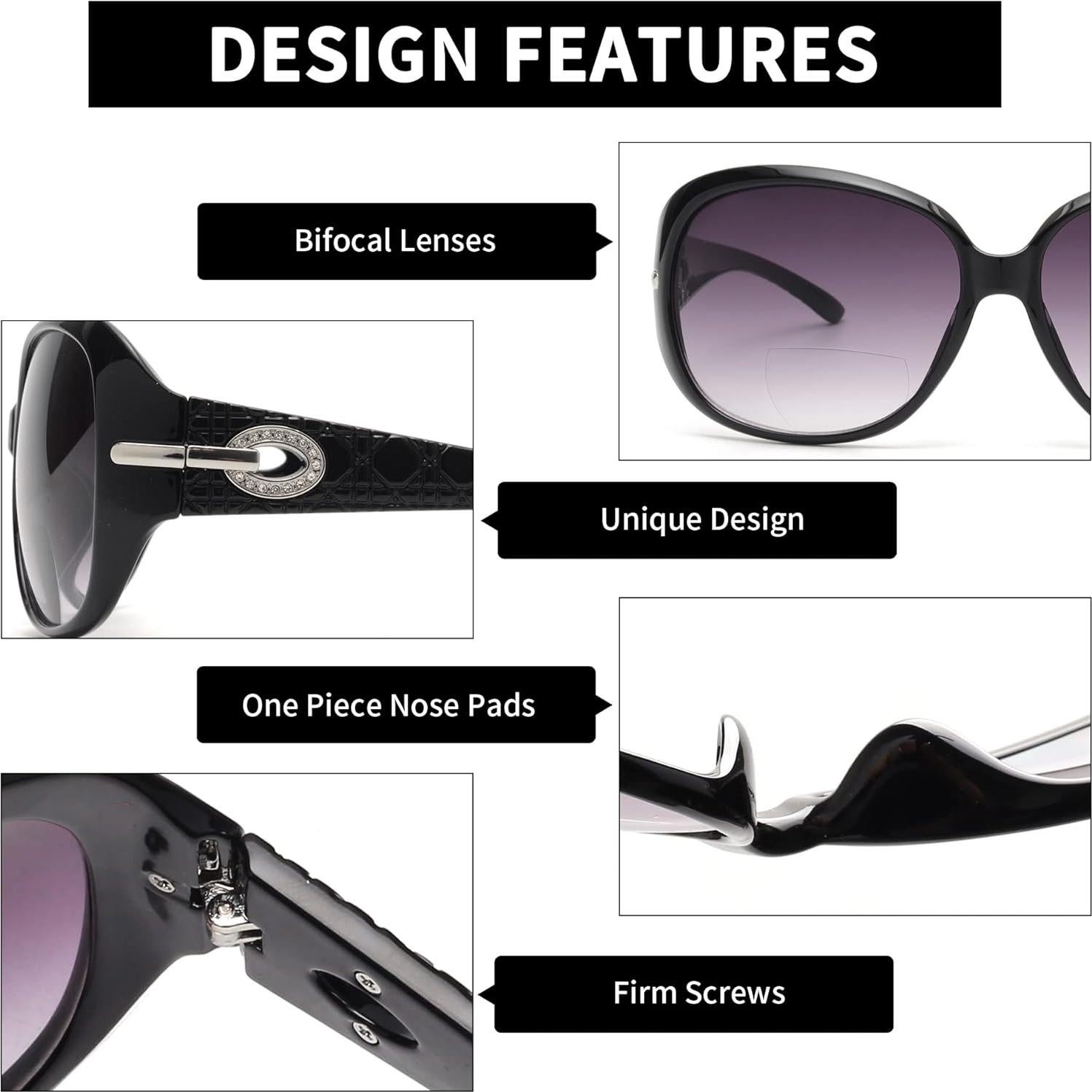 Gafas de sol bifocales JM para mujeres, UV protección +1.25